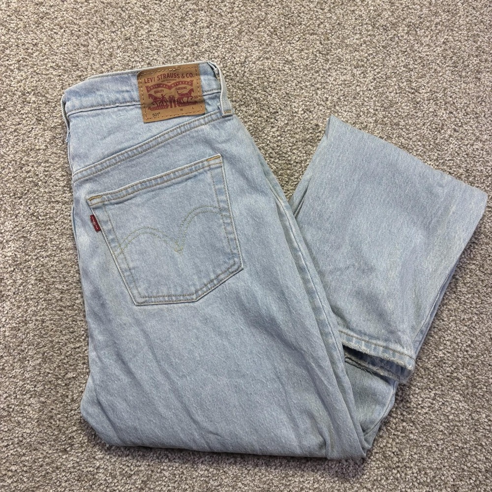 Levis 501 Jeans Mens 29x32 Blue Light Wash Straight Stretch Denim Button Fly